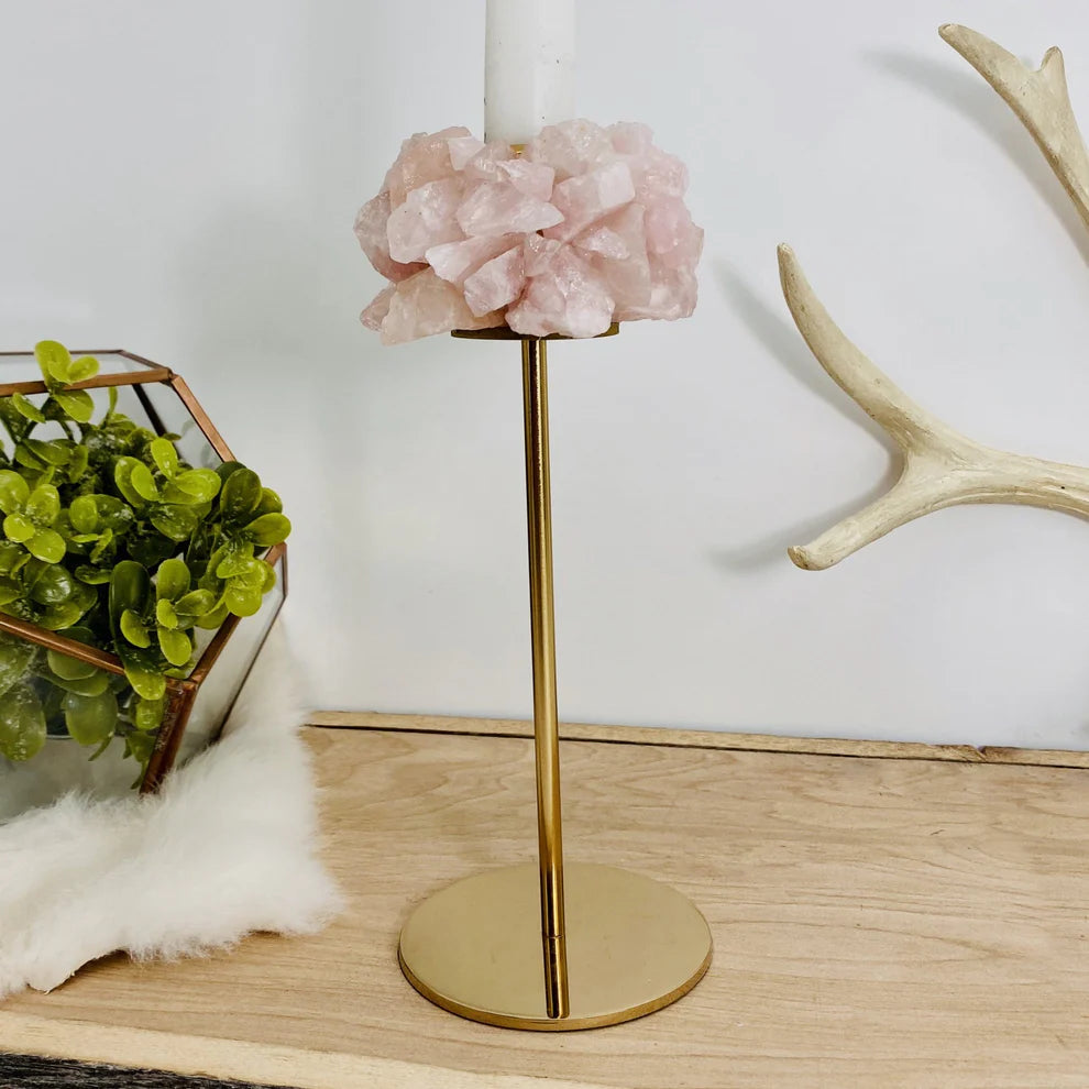 Rose Quartz Crystal Taper Candle Holder (2 Sizes)