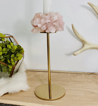 Rose Quartz Crystal Taper Candle Holder (2 Sizes)