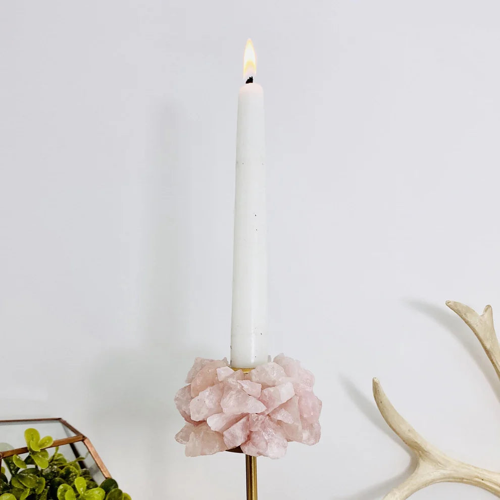 Rose Quartz Crystal Taper Candle Holder (2 Sizes)