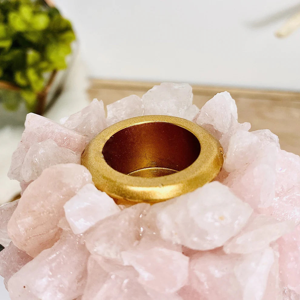 Rose Quartz Crystal Taper Candle Holder (2 Sizes)