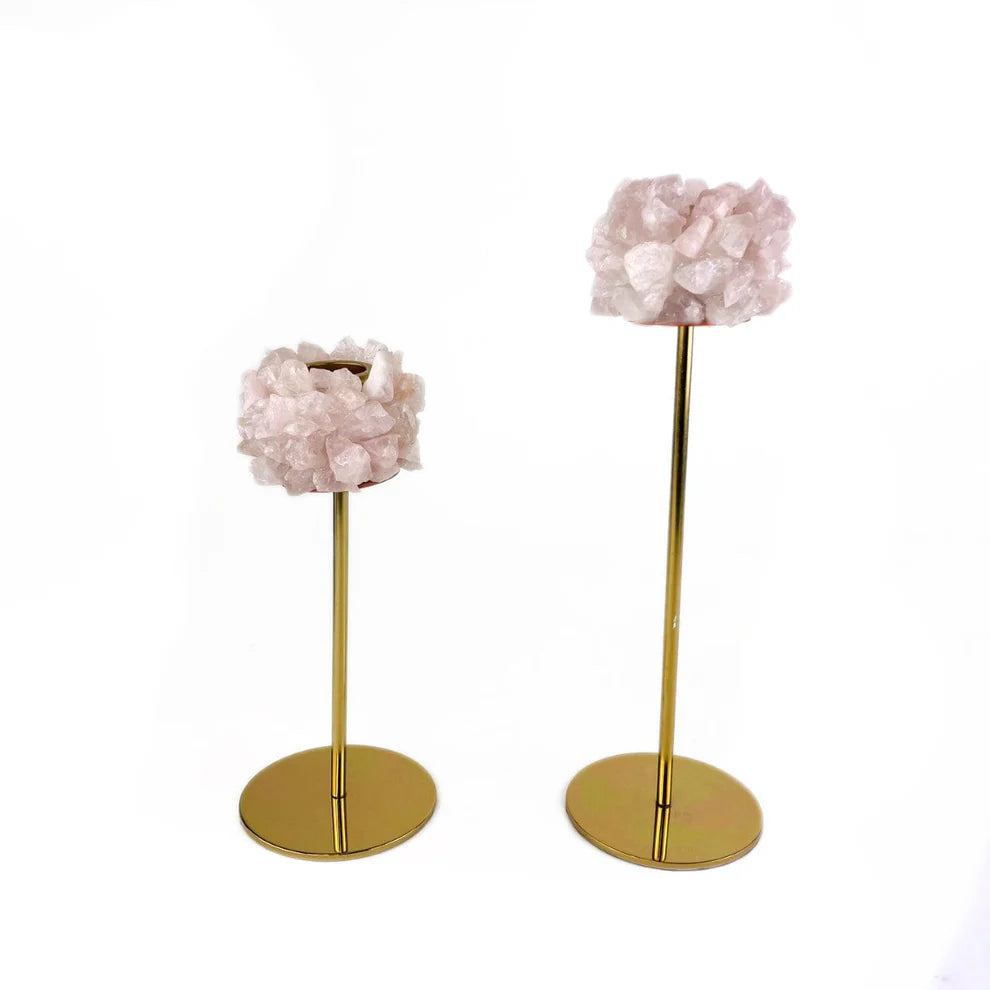 Rose Quartz Crystal Taper Candle Holder (2 Sizes)