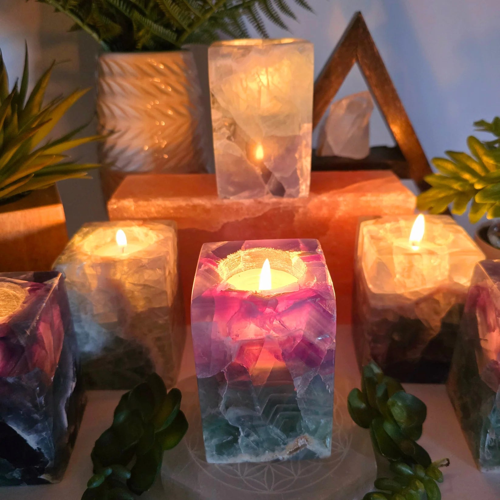 Fluorite Crystal Candle Holder - AA Grade