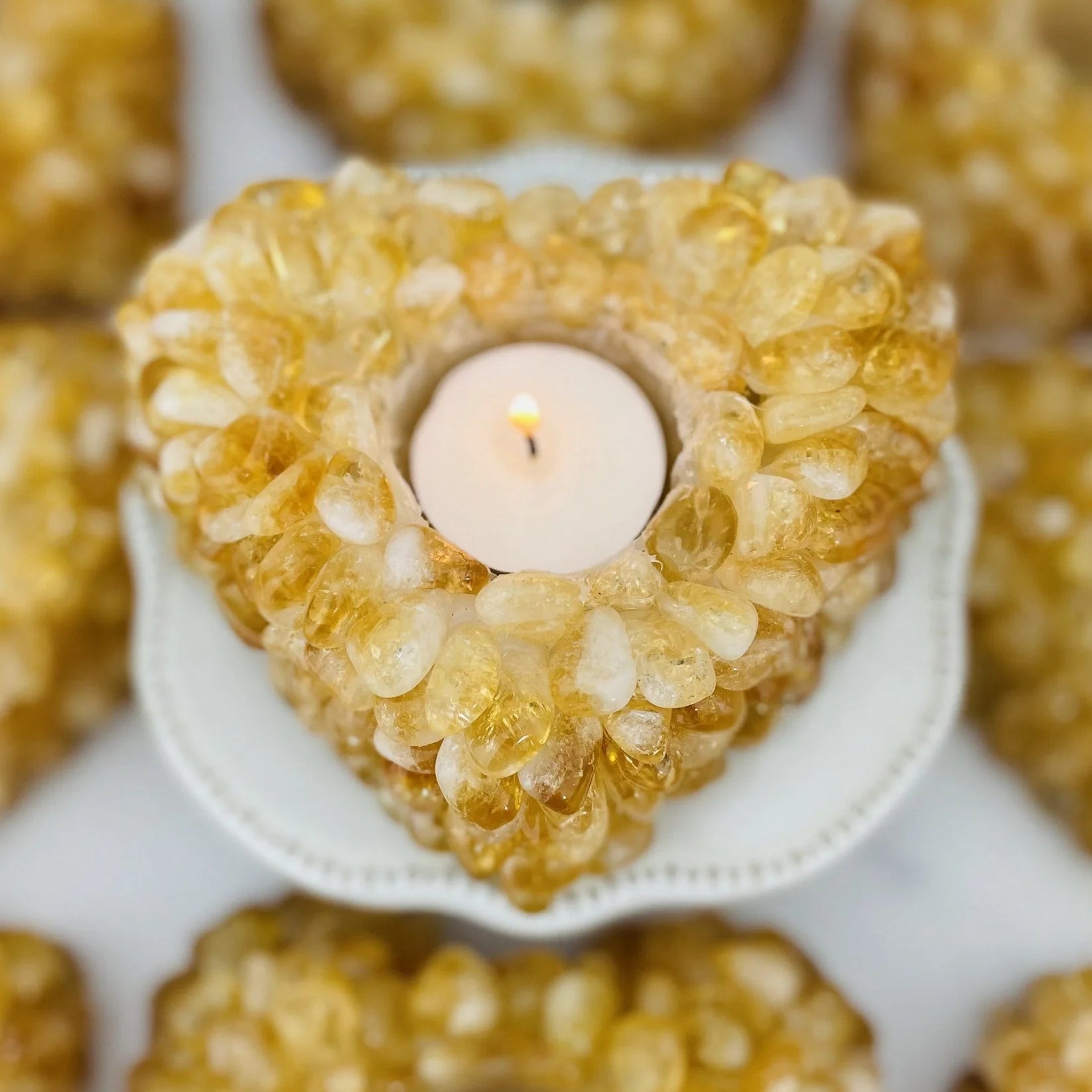 Citrine Tumbled stone Heart Candle Holder