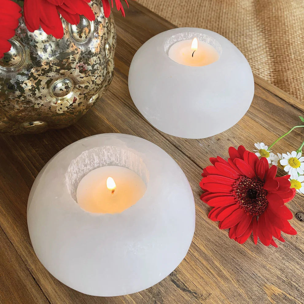 Selenite Sphere Candle Holder