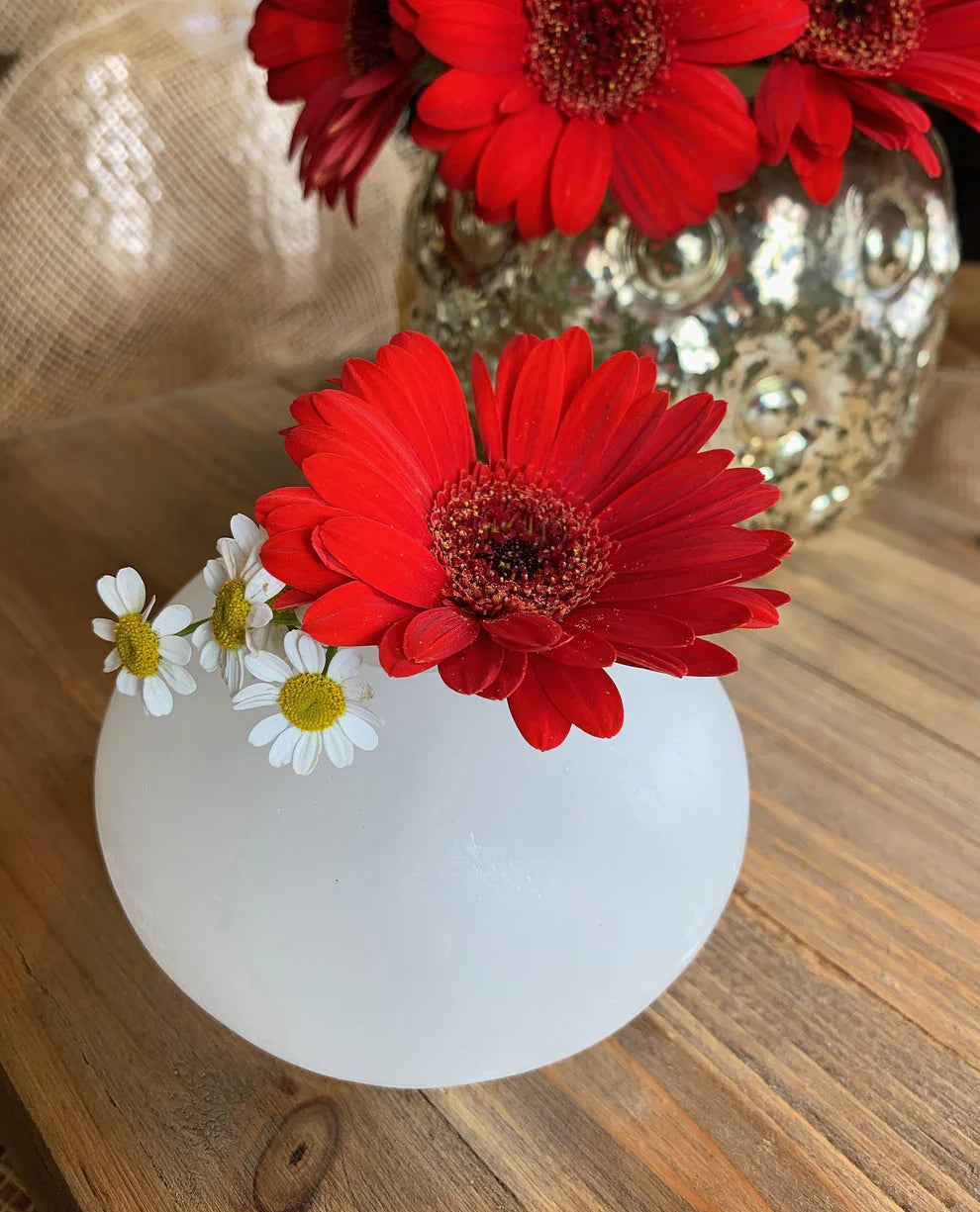 Selenite Sphere Candle Holder