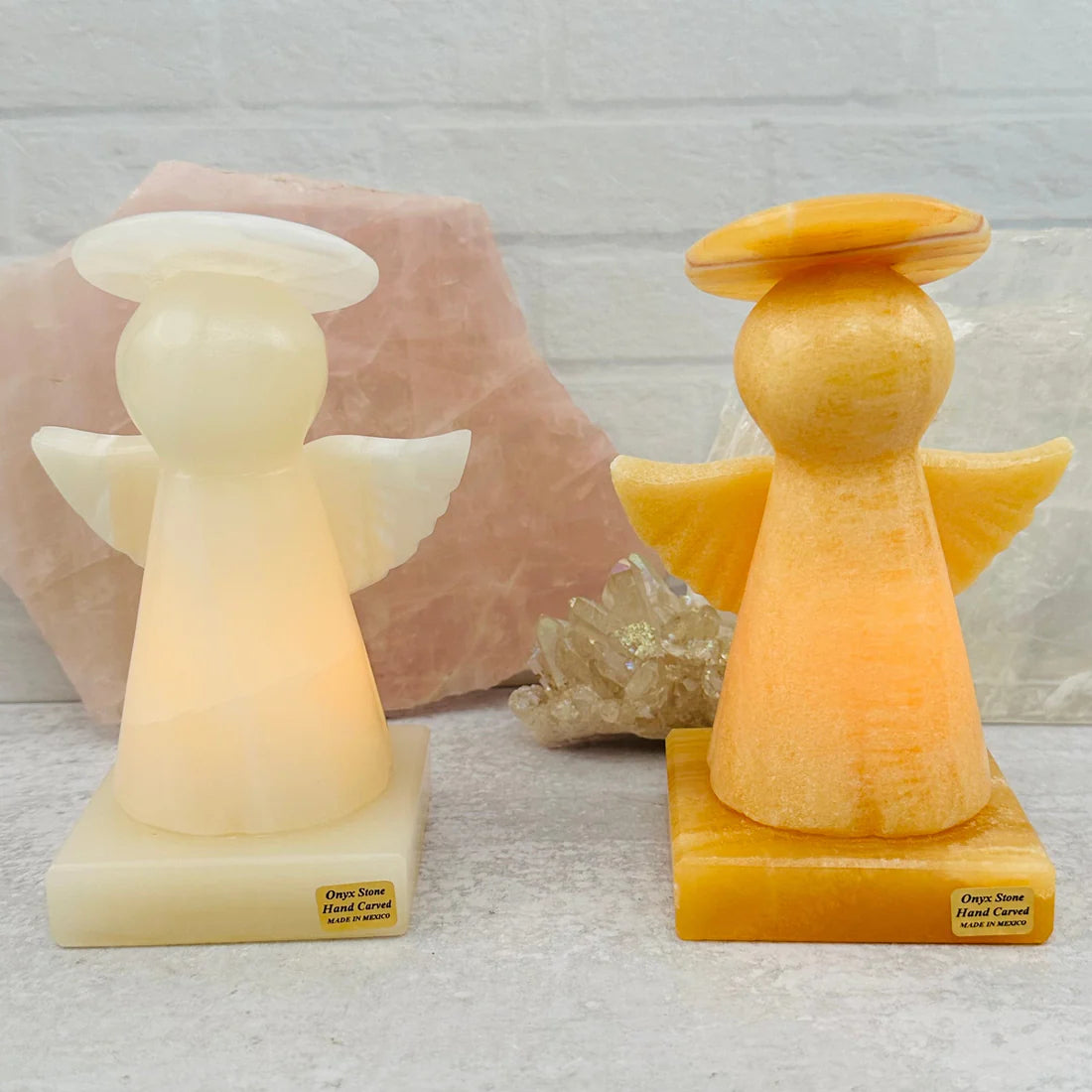 Mexican Onyx Angel Lamp - Carved Stone Night Light