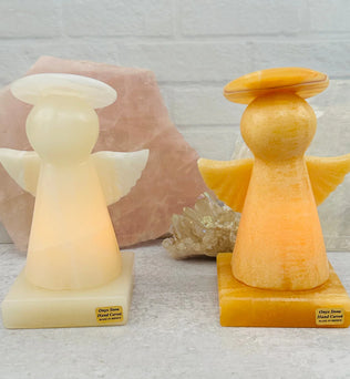 Mexican Onyx Angel Lamp - Carved Stone Night Light