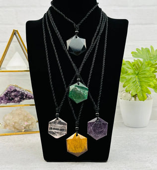 Crystal Gemstone Hexagon Healing Stone Necklace