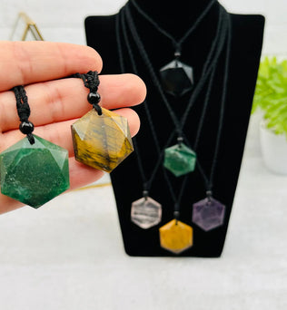 Crystal Gemstone Hexagon Healing Stone Necklace