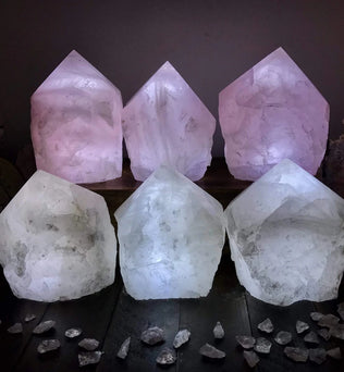 Rose Quartz and Crystal Point Lamps with USB Cord