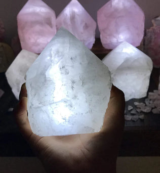 Rose Quartz and Crystal Point Lamps with USB Cord