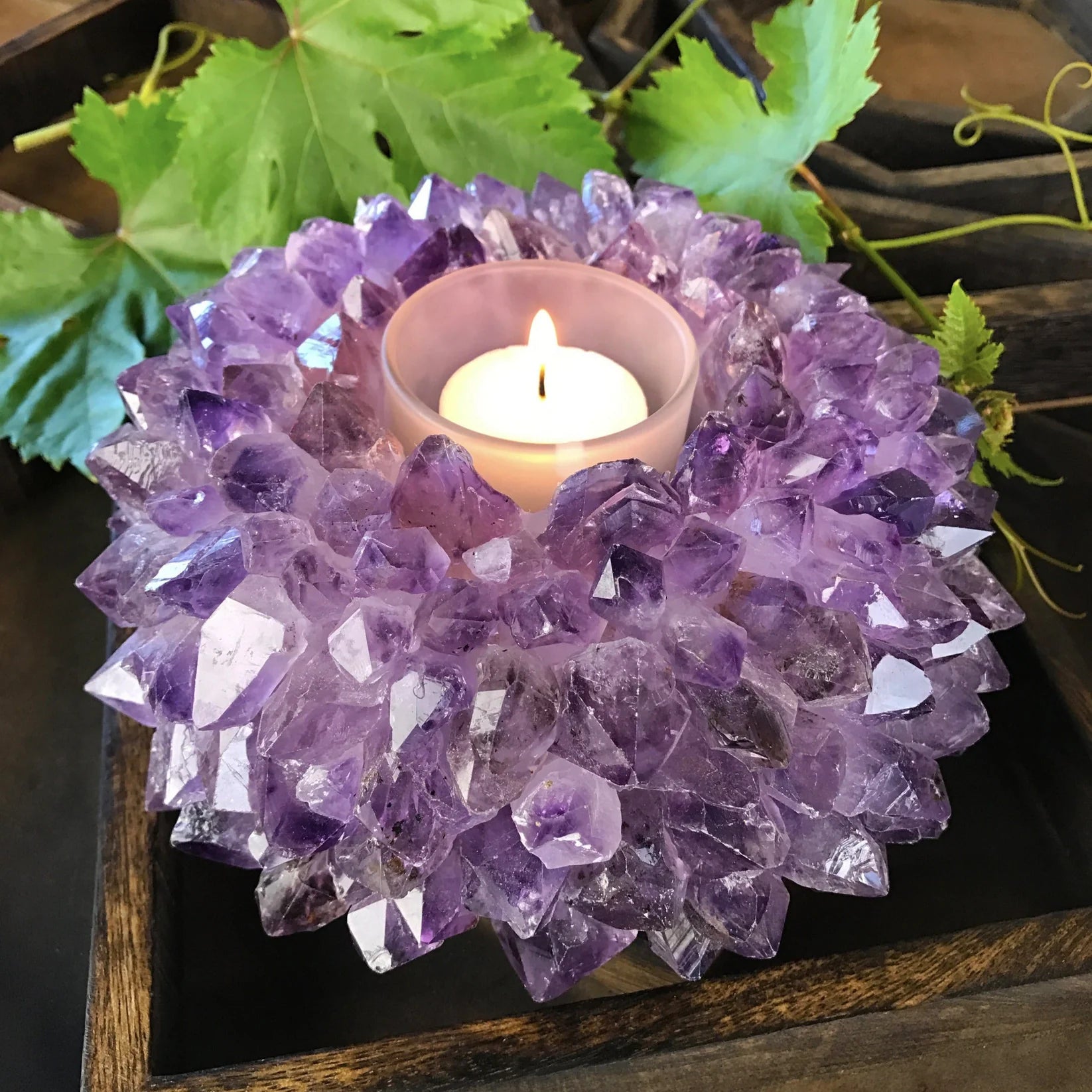 Large Amethyst Point Candle Holder - Crystal Decor