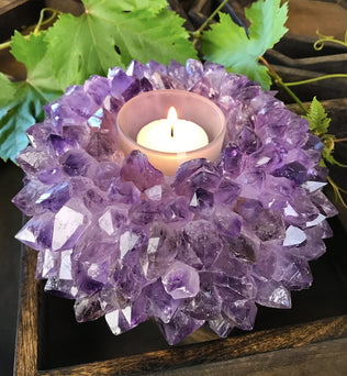 Large Amethyst Point Candle Holder - Crystal Decor